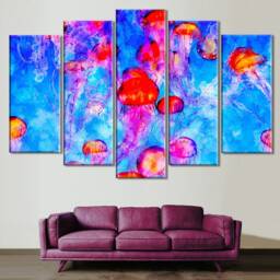 Jellyfish Canvas Print Colorful Sealife Wall Art - thumbnail 4