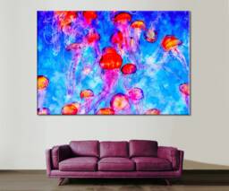 Jellyfish Canvas Print Colorful Sealife Wall Art - thumbnail 1