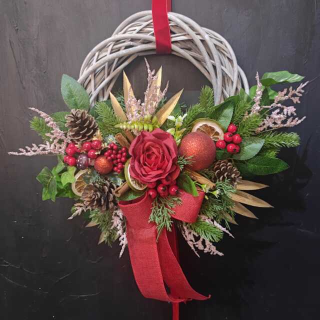 Christmas Winter Artificial Flowers Handmade Door Wreath With Baubles 26 - image 1