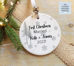 Personalised First Christmas Married Ornament Ceramic Keepsake Gift - thumbnail 1