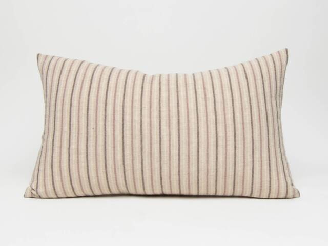 striped Linen Throw Pillow, Tan Oatmeal Pastel Cushion - image 1
