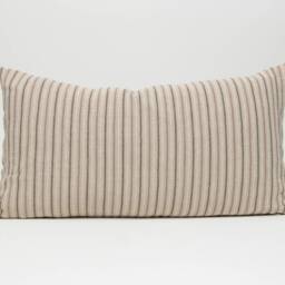 striped Linen Throw Pillow, Tan Oatmeal Pastel Cushion - thumbnail 3