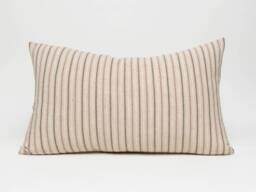 striped Linen Throw Pillow, Tan Oatmeal Pastel Cushion - thumbnail 1