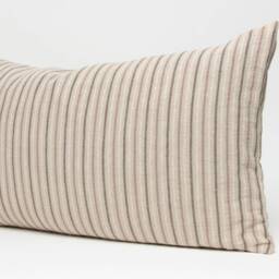 striped Linen Throw Pillow, Tan Oatmeal Pastel Cushion - thumbnail 2