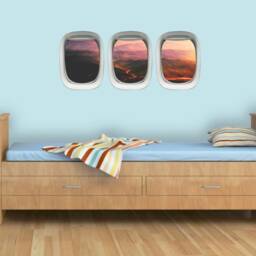 Kids Room Airplane Window Wall Decal Volcano Lava Scene Aviation Decor Vwaq-Ppw10 - thumbnail 1