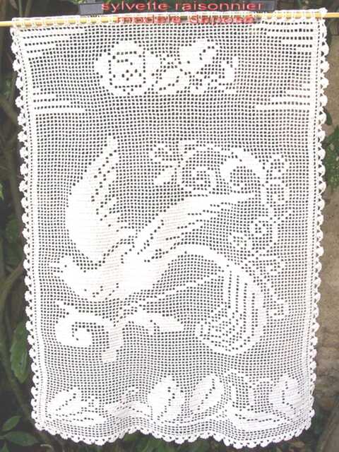 Handmade Crocheted Cafe Curtain, French Craftsmanship, Created By Sylvette Raisonnier, Hummingbird Model, White Or Ecru - Please Specify When - image 1