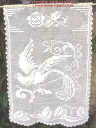 Handmade Crocheted Cafe Curtain, French Craftsmanship, Created By Sylvette Raisonnier, Hummingbird Model, White Or Ecru - Please Specify When - thumbnail 1