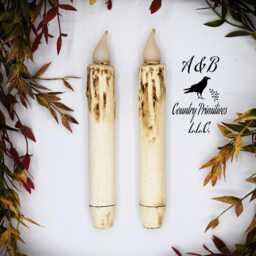 Set Of - 2 Two Grungy Off-White 7 Inch Led Wax Dipped Taper Candles With Timer, Battery Operated Candles, Country Primitive Home Decor - thumbnail 2