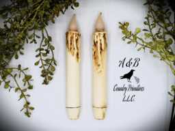 Set Of - 2 Two Grungy Off-White 7 Inch Led Wax Dipped Taper Candles With Timer, Battery Operated Candles, Country Primitive Home Decor - thumbnail 1