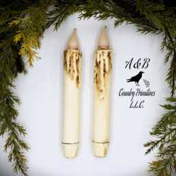 Set Of - 2 Two Grungy Off-White 7 Inch Led Wax Dipped Taper Candles With Timer, Battery Operated Candles, Country Primitive Home Decor - thumbnail 3