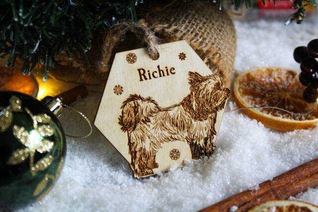 Yorkie Personalised Wooden Bauble Yorkshire Terrier Ornament Dog Name Breed Gift Quirky Rustic Laser Wood Burned Ornate Love Decoration - image 1