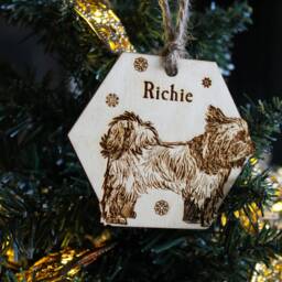 Yorkie Personalised Wooden Bauble Yorkshire Terrier Ornament Dog Name Breed Gift Quirky Rustic Laser Wood Burned Ornate Love Decoration - thumbnail 2