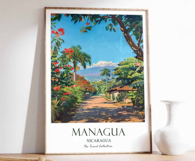Managua Print, Travel Poster, Nicaragua Tropical Decor, Botanical Wall Art, Gift - image 1