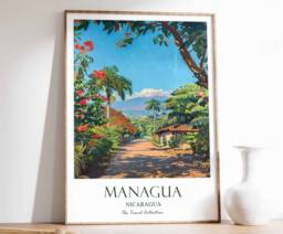 Managua Print, Travel Poster, Nicaragua Tropical Decor, Botanical Wall Art, Gift - thumbnail 1