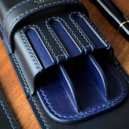 Black Sapphire Leather 3 Pen Case Luxury Personalized Fountain Holder - thumbnail 3