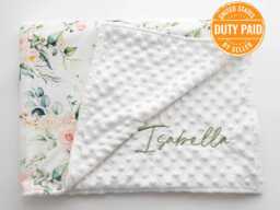 Embroidered Rose Baby Blanket Personalized Minky Lovey - thumbnail 1