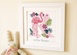 Pink Flamingo Letter Illustration Children Initial Tropical Art Print Picture Frame Personalised Name Painting Nursery Decor New Baby Gift - thumbnail 1