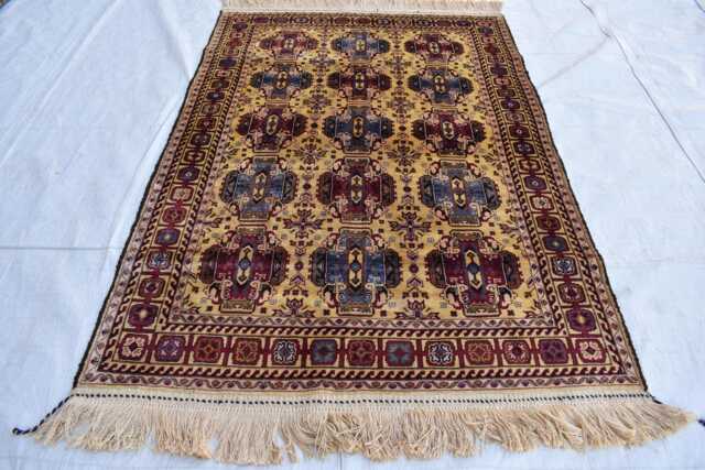 Handmade Afghan Silk Rug Kurki Oriental Carpet - 5 X 3.4 Ft - image 1