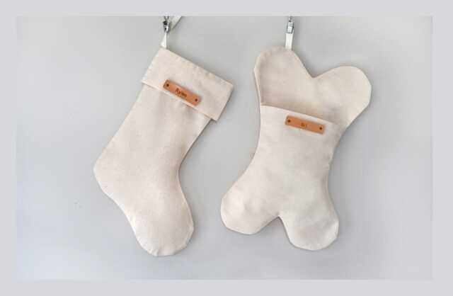Personalized Farmhouse Christmas Stocking - Custom Name Cotton Neutral Holiday Decor Pet Bone Shape Option - image 1