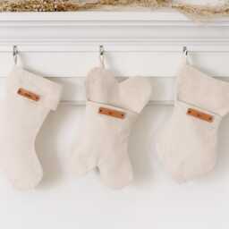 Personalized Farmhouse Christmas Stocking - Custom Name Cotton Neutral Holiday Decor Pet Bone Shape Option - thumbnail 2