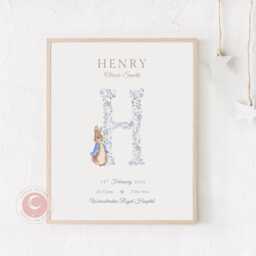 Personalised Peter Rabbit Baby Birth Details Print - New Boy Girl Gift Newborn Keepsake Pink Blue Stats Christening - thumbnail 2