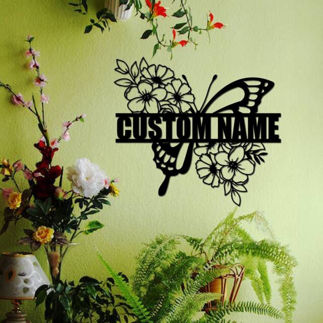 Butterfly Wall Art, Personalized Metal Sign, Butterfly Floral Decoration For Yard Garden, Butterfly Hanging - image 1