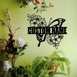 Butterfly Wall Art, Personalized Metal Sign, Butterfly Floral Decoration For Yard Garden, Butterfly Hanging - thumbnail 1
