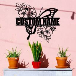 Butterfly Wall Art, Personalized Metal Sign, Butterfly Floral Decoration For Yard Garden, Butterfly Hanging - thumbnail 2