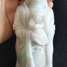 Guan Yin Jadeite Jade Statue With Wooden Base, Guanyin & Baby, Natural Grade A Type Jade, Burma Gemstones, Jadeiteroom Etsy - thumbnail 3