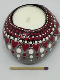 Mandalastein Tea Light Holder Red Hearts - thumbnail 1