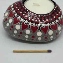 Mandalastein Tea Light Holder Red Hearts - thumbnail 3