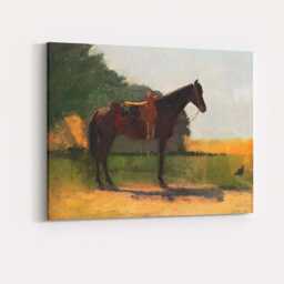 Saddled Chestnut Horse Country Meadow Realist Painting Canvas Wall Art Print Decor Picture Ready To Hang - thumbnail 4