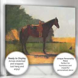 Saddled Chestnut Horse Country Meadow Realist Painting Canvas Wall Art Print Decor Picture Ready To Hang - thumbnail 3