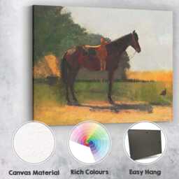 Saddled Chestnut Horse Country Meadow Realist Painting Canvas Wall Art Print Decor Picture Ready To Hang - thumbnail 2