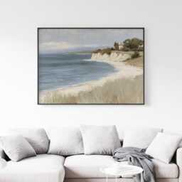 Coastal Landscape Poster, Blue Seascape Wall Art, Soft Beach Painting - thumbnail 3