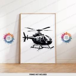 Black Helicopter Prints - Set Of 3 - Boys Bedroom Decor Aircraft Wall Art Watercolor Style Kids Nursery Poster Aviation Gifts - thumbnail 3