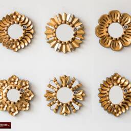 "Small Sunburst Mirror Set 6 ""Gold Sun"", Handmade Round Mirror Wall 6" - thumbnail 2