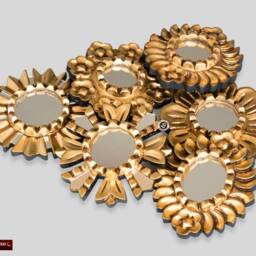 "Small Sunburst Mirror Set 6 ""Gold Sun"", Handmade Round Mirror Wall 6" - thumbnail 3