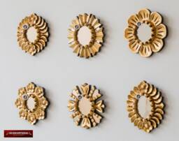 "Small Sunburst Mirror Set 6 ""Gold Sun"", Handmade Round Mirror Wall 6"