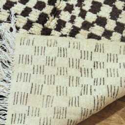 Handmade Brown Checkered Wool Rug Moroccan Berber Area Rug - thumbnail 4