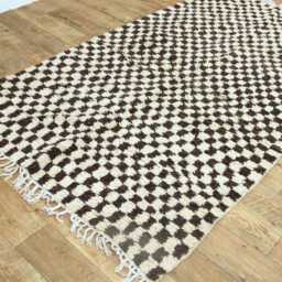 Handmade Brown Checkered Wool Rug Moroccan Berber Area Rug - thumbnail 3