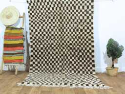 Handmade Brown Checkered Wool Rug Moroccan Berber Area Rug - thumbnail 1