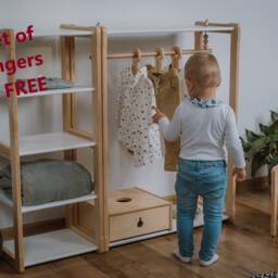 Montessori Clothing Rack With Maxi Shelf Kids Wardrobe Organizer - thumbnail 2