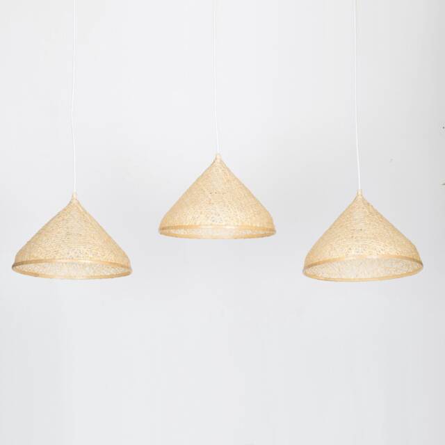 Handmade Bamboo Pendant Lamp - Woven Cone Light, Boho Rustic Decor - image 1