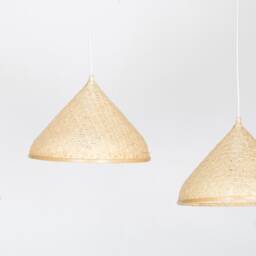 Handmade Bamboo Pendant Lamp - Woven Cone Light, Boho Rustic Decor - thumbnail 2