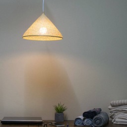 Handmade Bamboo Pendant Lamp - Woven Cone Light, Boho Rustic Decor - thumbnail 3