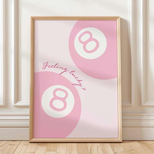 Feeling Lucky 8 Ball Pink Print, Girly Decor, Trendy Aesthetic Wall Art Retro Bedroom Poster - image 1