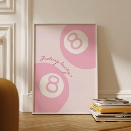 Feeling Lucky 8 Ball Pink Print, Girly Decor, Trendy Aesthetic Wall Art Retro Bedroom Poster - thumbnail 2