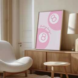 Feeling Lucky 8 Ball Pink Print, Girly Decor, Trendy Aesthetic Wall Art Retro Bedroom Poster - thumbnail 3