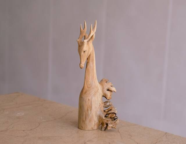 Wooden Deer Head Sculpture, Personalized Statue, Animal Figurine, Wild, Wood Carving, Burl Wood, Art, Apartment Decor, Gift For Mom - image 1